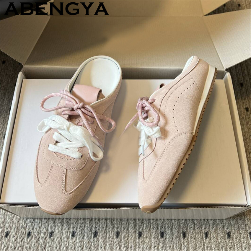 Running Shoes - รองเท้าสลิปเปอร์แบบผูกเชือกสำหรับผู้หญิง สวมใส่สบาย ระบายอากาศได้ดี เหมาะสำหรับฤดูร้อน รองเท้าวิ่งแบบสวม พื้นรองเท้าแบบอ็อกซ์ฟอร์ด