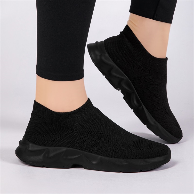 Knit Fabric Lace Up Sneakers - รองเท้าเดินแบบสวมตาข่ายถักสำหรับผู้หญิง, รองเท้าผ้าใบลำลองน้ำหนักเบาระบายอากาศได้ดี, รองเท้าสำหรับเดินทางพื้นนุ่ม