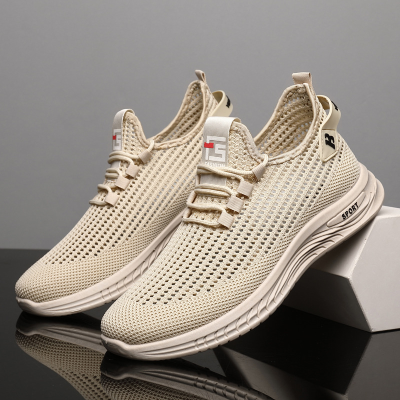 Shock Absorbing Gym Trainers - รองเท้าผ้าใบถักตาข่ายน้ำหนักเบาสำหรับผู้ชาย พื้นรองเท้านุ่มสบาย เหมาะสำหรับเดินทุกวัน รองเท้ากันลื่น ระบายอากาศได้ดี ใช้ได้ทั้งออกกำลังกายกลางแจ้งและวิ่ง