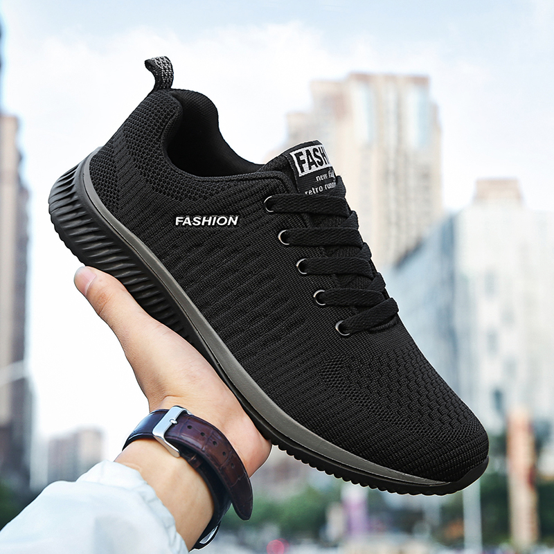 Knit Fabric Lace Up Sneakers - YRZL กีฬารองเท้าสําหรับชายรองเท้ารองเท้าผ้าใบสีดํารองเท้าสบายๆผู้ชายถักรองเท้าผ้าใบ Breathable กีฬาวิ่งเดินรองเท้ายิม