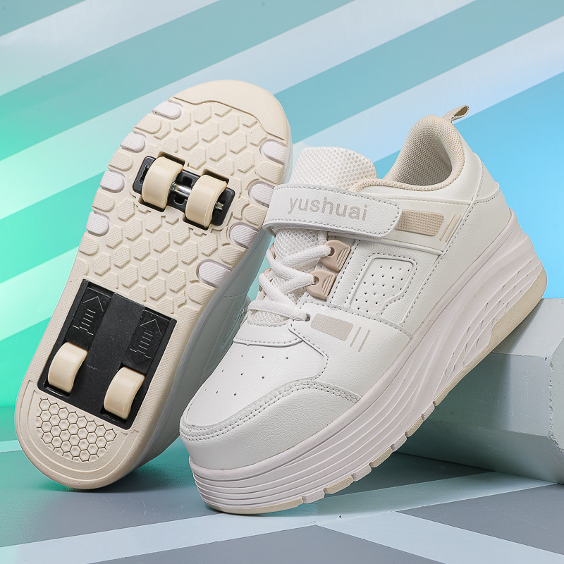 Running Shoes - โรลเลอร์สเก็ตสี่ล้อสำหรับเด็กผู้ชาย, โรลเลอร์สเก็ตสี่ล้ออัตโนมัติแบบซ่อนสำหรับนักเรียนและเด็ก, พร้อมล้อและอุปกรณ์เสริม
