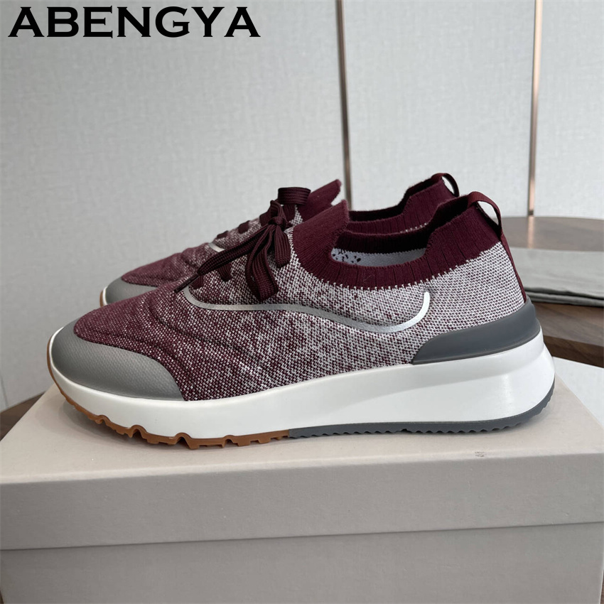 Knit Fabric Lace Up Sneakers - รองเท้าโลฟเฟอร์ถักหลากสีสำหรับผู้ชาย รองเท้าทรงกลมแบบผูกเชือกและยางยืด รองเท้าผ้าใบแฟชั่นสไตล์บาโรกสำหรับฤดูร้อน รองเท้าผู้ชายแบบสวมพื้นเรียบ