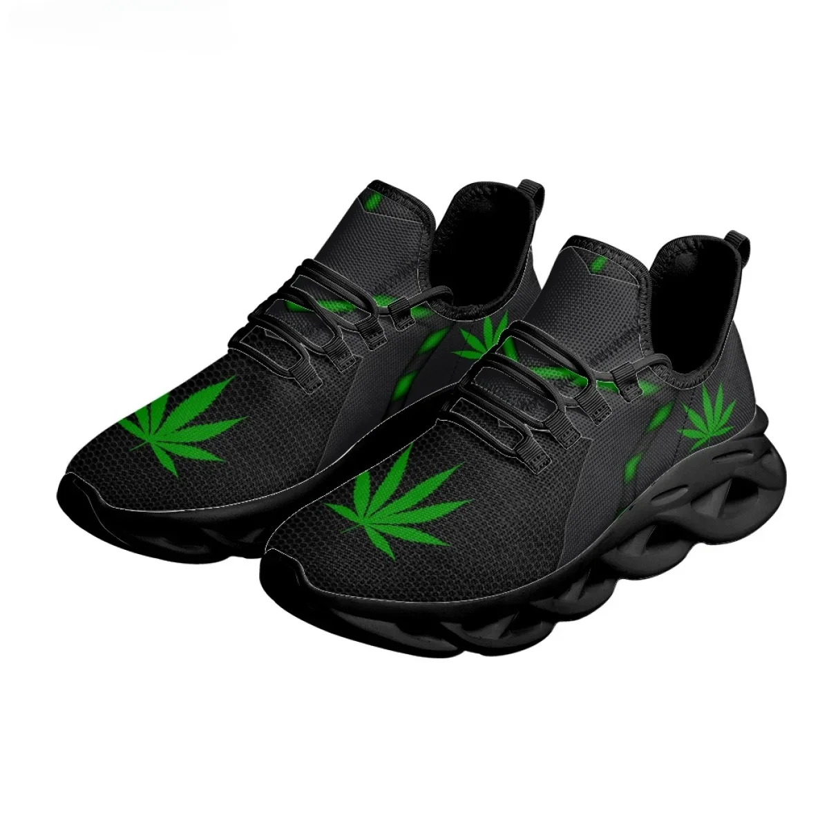 รองเท้าผ้าใบพิมพ์ลายใบกัญชาสีเ - Breathable Mesh Athletic Shoes บทวิจารณ์และราคา