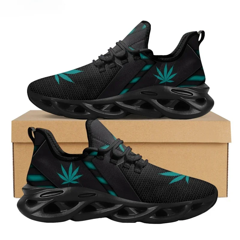 รองเท้าผ้าใบพิมพ์ลายใบกัญชาสีเ - Breathable Mesh Athletic Shoes บทวิจารณ์และราคา