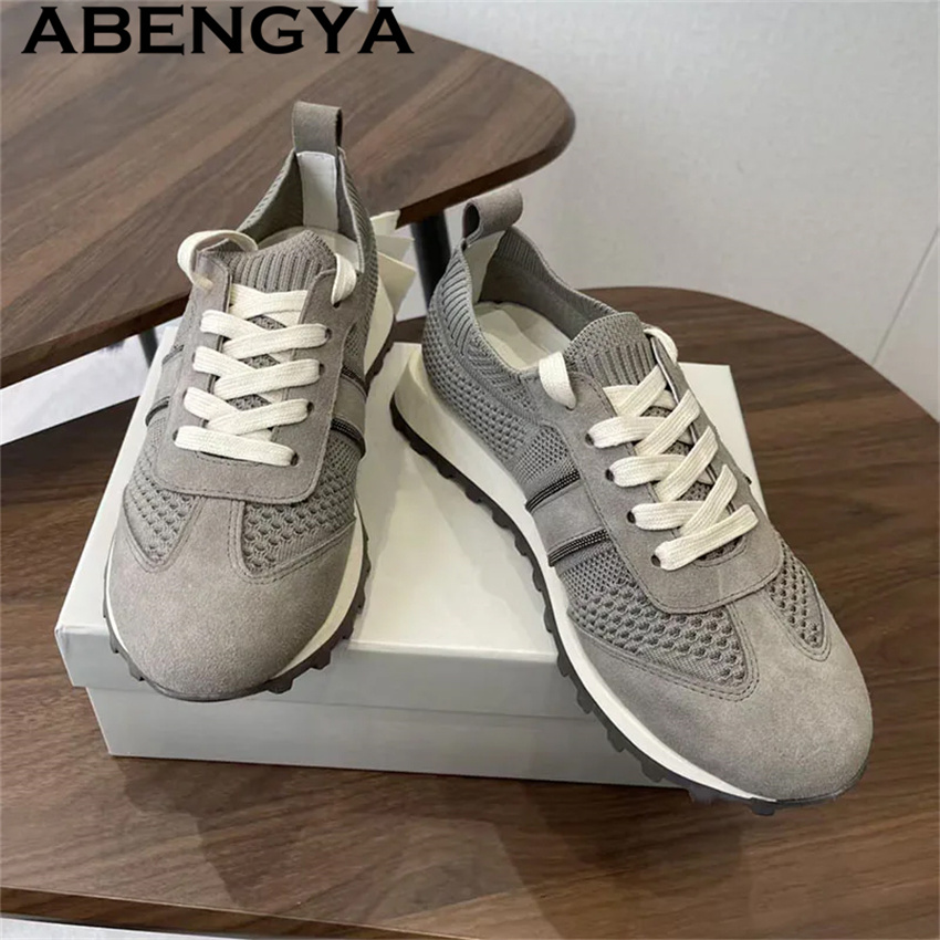 รองเท้าผ้าถักแบบผูกเชือก สไตล์ - Knit Fabric Lace Up Sneakers บทวิจารณ์และราคา