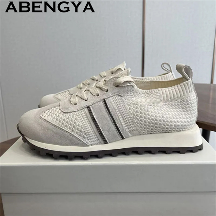 รองเท้าผ้าถักแบบผูกเชือก สไตล์ - Knit Fabric Lace Up Sneakers บทวิจารณ์และราคา