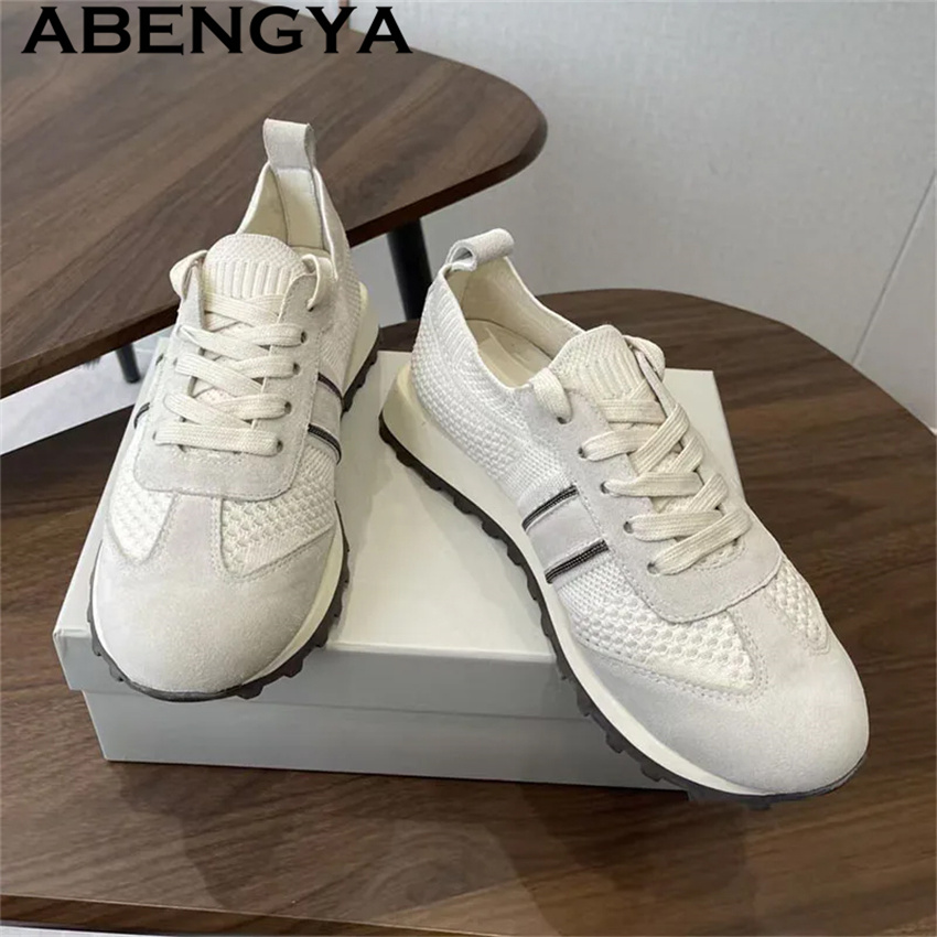 รองเท้าผ้าถักแบบผูกเชือก สไตล์ - Knit Fabric Lace Up Sneakers บทวิจารณ์และราคา