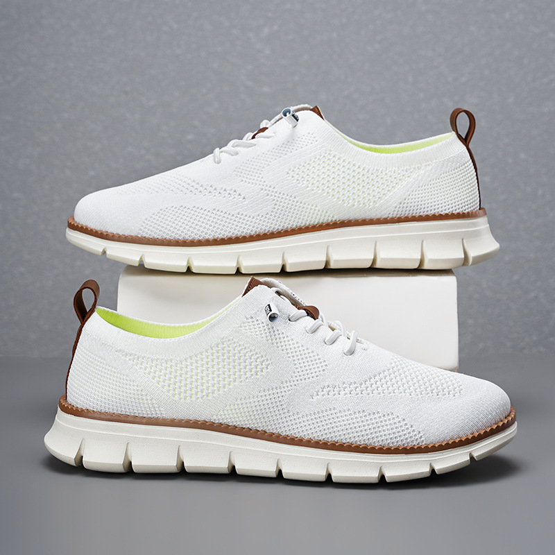 รองเท้าโลฟเฟอร์ผ้าถักระบายอากา - Knit Fabric Lace Up Sneakers บทวิจารณ์และราคา