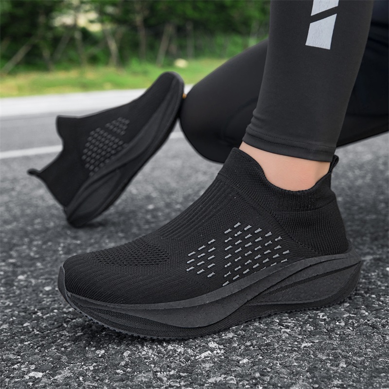 รองเท้าวิ่งแบบสวมสำหรับทุกเพศ  - Knit Fabric Lace Up Sneakers บทวิจารณ์และราคา