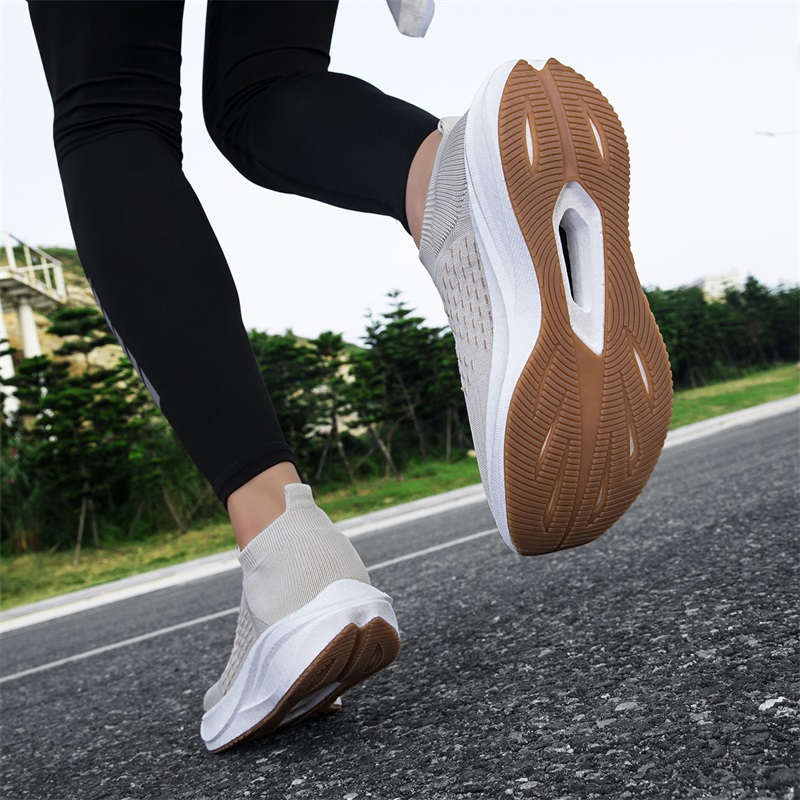 รองเท้าวิ่งแบบสวมสำหรับทุกเพศ  - Knit Fabric Lace Up Sneakers บทวิจารณ์และราคา