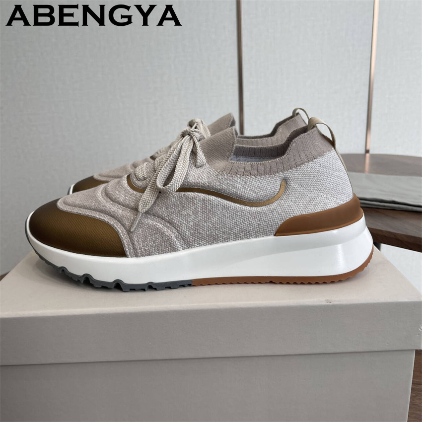 รองเท้าโลฟเฟอร์ถักหลากสีสำหรับ - Knit Fabric Lace Up Sneakers บทวิจารณ์และราคา